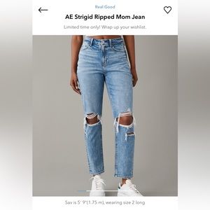 American Eagle Mom Jeans. Super comfy, worn once. SIZE IS 16 SHORT